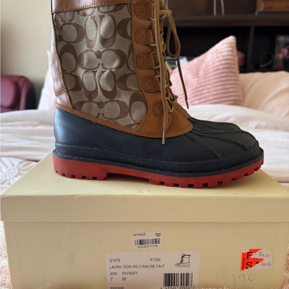Coach Laura Women's Brown Leather Lace Up Duck Boots Size 7B - Picture 1 of 14